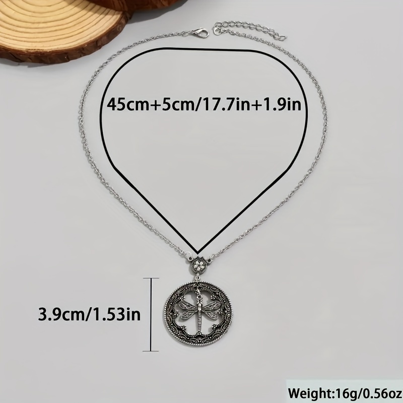 Men's Round Necklace Cutout Round Pendant Necklace Dragonfly Pendant
